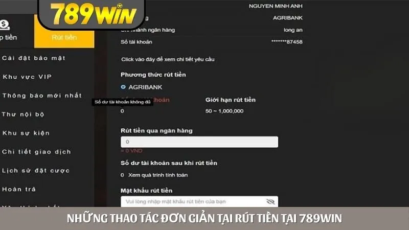 Những thao tác đơn giản tại rút tiền tại 789WIN