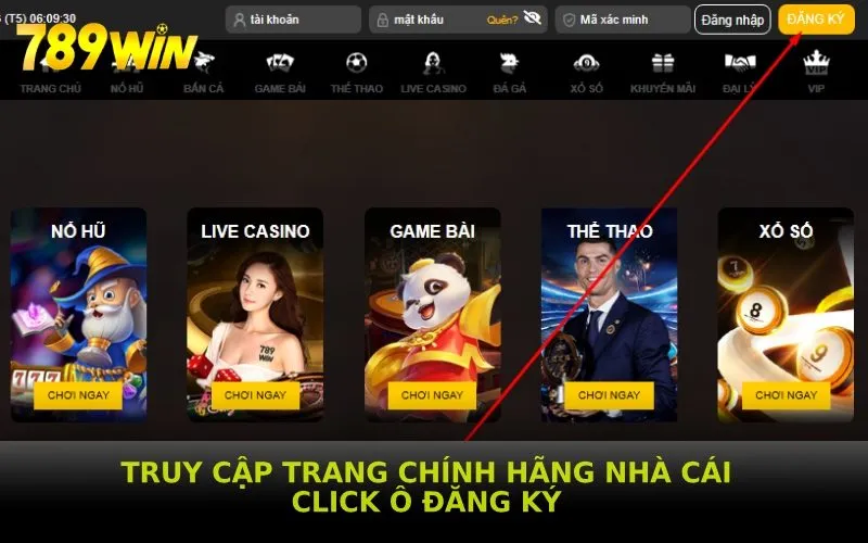 Truy cập trang chính hãng nhà cái, click ô Đăng ký