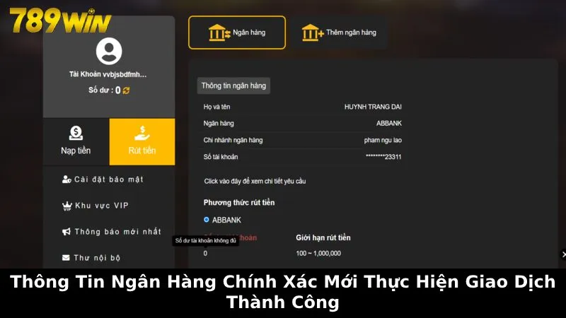 Thông tin ngân hàng chính xác mới thực hiện giao dịch thành công
