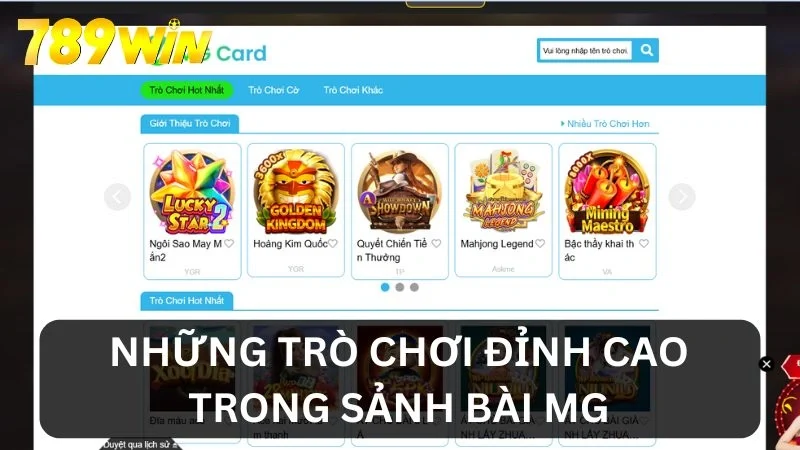 Kho trò chơi tại sảnh MG